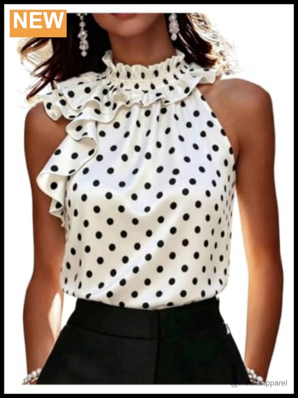 Women's Polka Dot Halter Ruffle Blouse Sleeveless Elegant Business Casual Top